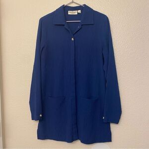 Vintage Norm Thompson blue lightweight button-down tunic blazer shirt M